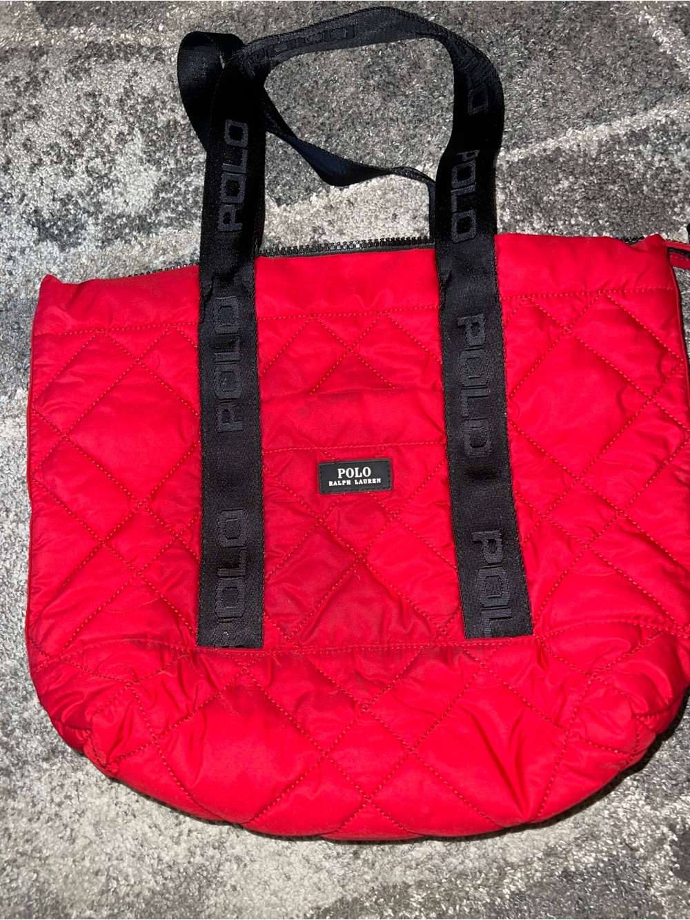 Polo by Ralph Lauren Quilted Red Tote with Black Webbing Straps